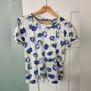 Anthropologie, Maeve, Small Blue Strawberry Shirt